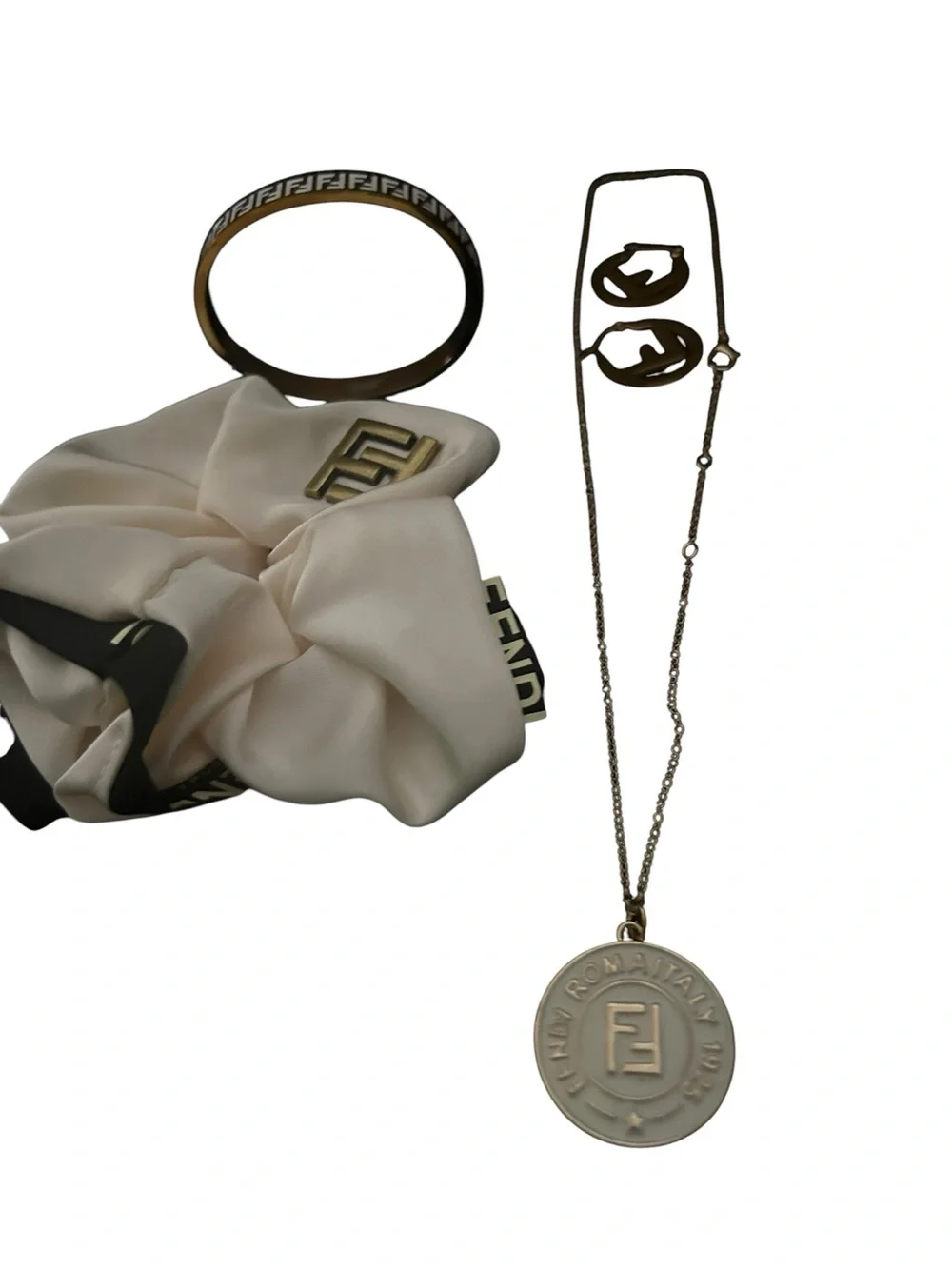 Ivory Silk Scrunchie with Gold Logo Jewelry Set/GENERIC BRANDS